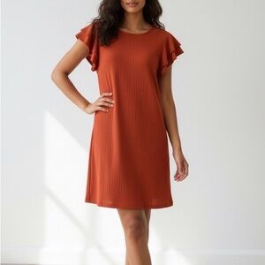 Zenana Outfitters Orange Ruffle Sleeve Mini Dress